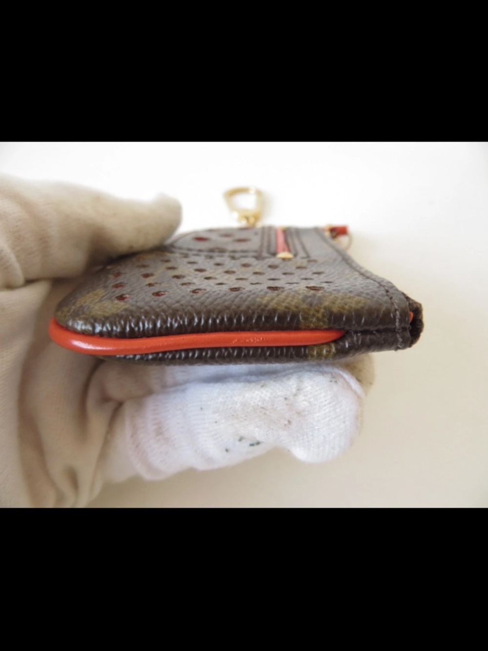 Louis Vuitton Monogram Perforated Key Pouch - Brown with Red Trim - Picture 6 of 15